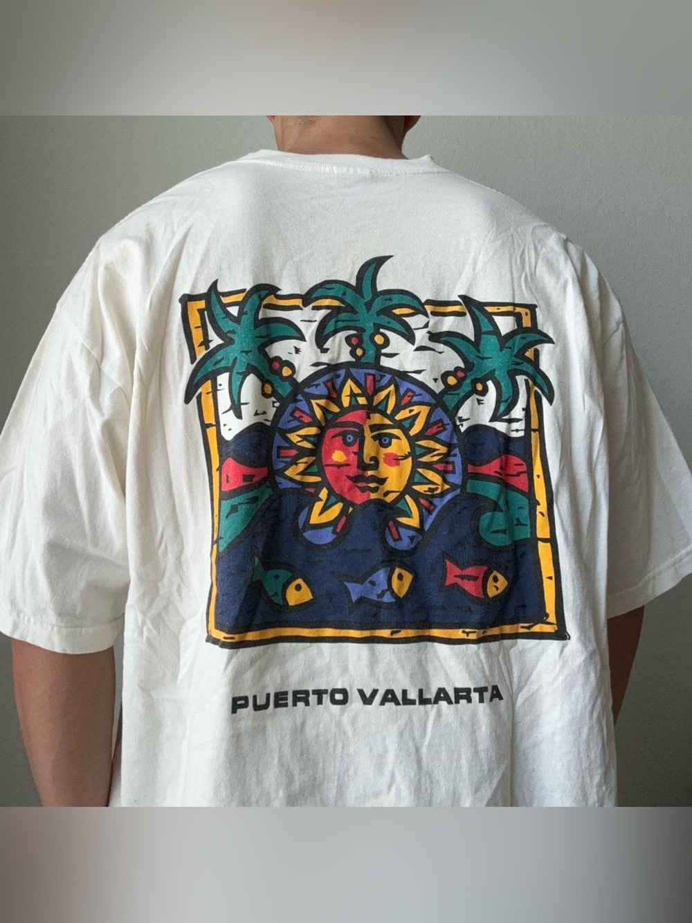 Vintage 2000s Puerto Vallarta Graphics White Tee Shirt Y2K